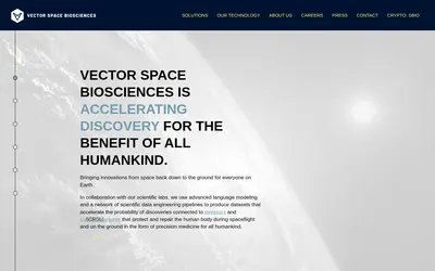 Website screenshot of Vector Space Biosciences, Inc. (2026-05-22)