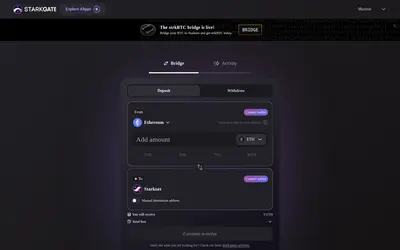 Website screenshot of Bridged Wrapped Bitcoin (StarkGate) (2026-05-20)