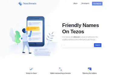 Website screenshot of Tezos Domains (2026-05-25)