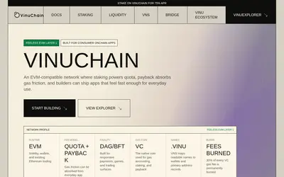 Website screenshot of VinuChain (2026-05-22)