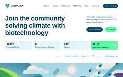 Website screenshot of ValleyDAO (2026-04-25)
