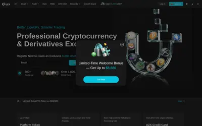 Website screenshot of UZXCoin (2026-05-22)