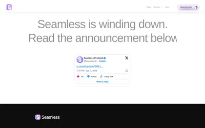Website screenshot of Seamless Protocol (2026-05-21)