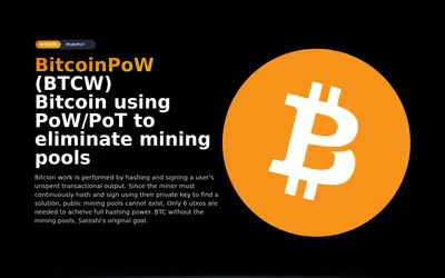 Website screenshot of BitcoinPoW (2026-04-21)