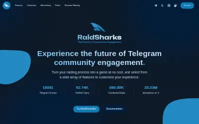 Website screenshot of RaidSharksBot (2026-05-25)