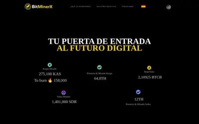 Website screenshot of BitMinerX (2026-05-22)