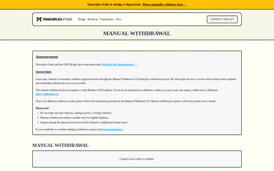 Website screenshot of Tensorplex Staked TAO (2026-05-19)