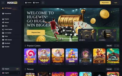 Website screenshot of HugeWin (2026-05-19)