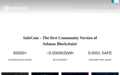 Website screenshot of SafeCoin (2026-04-25)