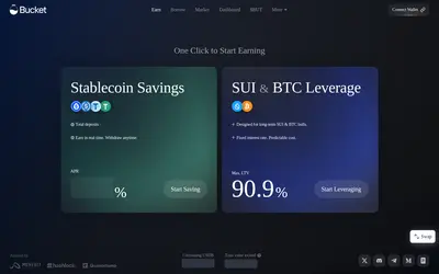 Website screenshot of Bucket Protocol BUCK Stablecoin (2026-04-25)