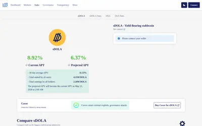 Website screenshot of sDOLA (2026-05-20)