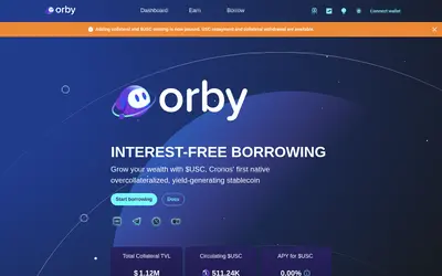 Website screenshot of Orby Network USC Stablecoin (2026-04-26)
