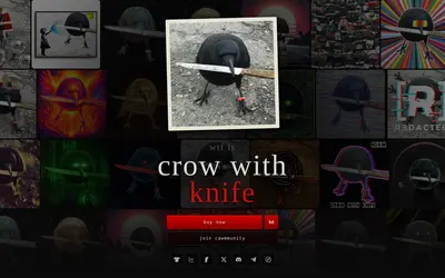 Website screenshot of crow with knife (2026-05-20)
