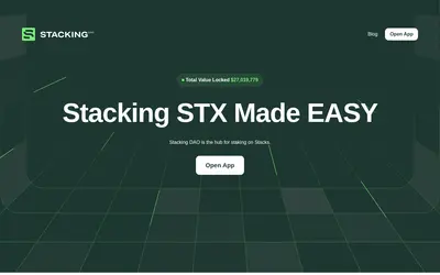 Website screenshot of Stacking DAO (2026-05-20)