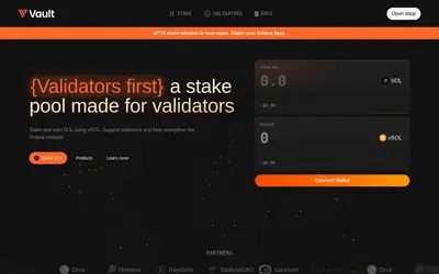 Website screenshot of The Vault Staked SOL (2026-05-22)