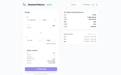 Website screenshot of ShadowTokens Bridged WETH (Elastos Smart Chain) (2026-05-26)