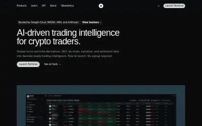 Website screenshot of Sharpe AI (2026-05-26)