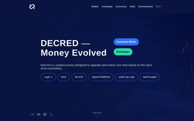 Website screenshot of Decred (2026-05-22)