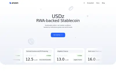 Website screenshot of Anzen USDz (2026-05-20)