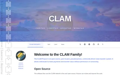 Website screenshot of Clams (2026-05-20)