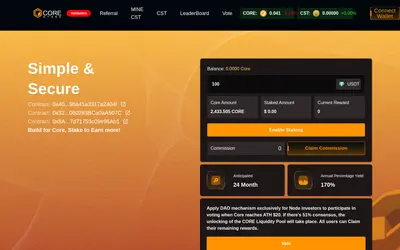 Website screenshot of Core Stake Token (2026-04-25)