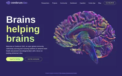 Website screenshot of Cerebrum DAO (2026-05-20)