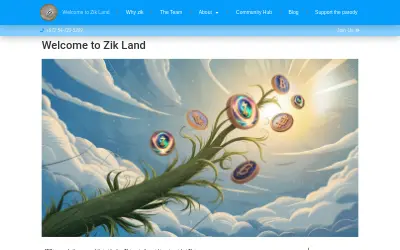 Website screenshot of ZIK coin (2026-06-01)