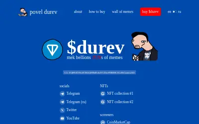 Website screenshot of Povel Durev (2026-06-01)