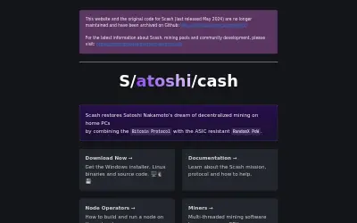 Website screenshot of Satoshi Cash Network (2026-06-24)