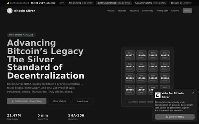 Website screenshot of Bitcoin Silver (2026-05-21)