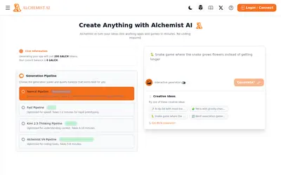 Website screenshot of Alchemist AI (2026-04-22)