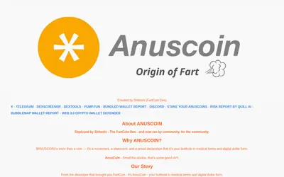 Website screenshot of AnusCoin (2026-05-21)