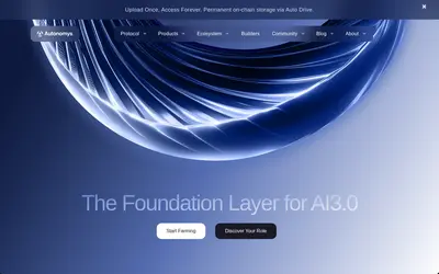 Website screenshot of Autonomys Network (2026-05-20)