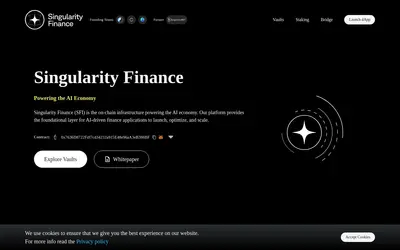 Website screenshot of Singularity Finance (2026-05-21)