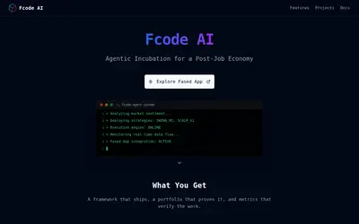 Website screenshot of Fcode AI (2026-05-19)
