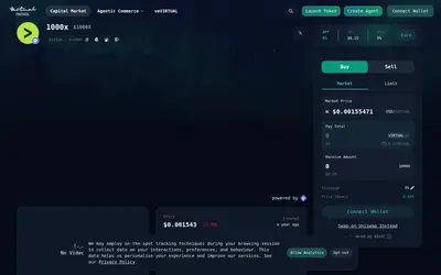 Website screenshot of 1000x by Virtuals (2026-05-21)