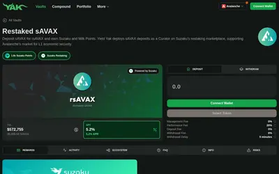 Website screenshot of Restaked sAVAX (2026-05-22)
