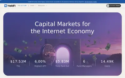 Website screenshot of YieldFi yToken (2026-05-20)
