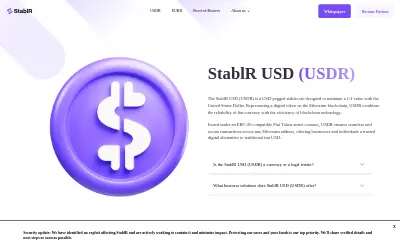 Website screenshot of StablR USD (2026-05-27)