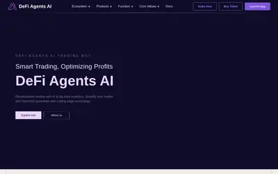 Website screenshot of DeFi Agents AI (2026-05-21)
