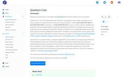 Website screenshot of QuantumCoin (2026-05-20)