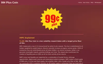 Website screenshot of 99 Cent Plus Coin (2026-04-25)