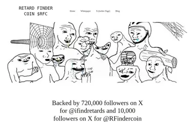 Website screenshot of Retard Finder Coin (2026-05-22)