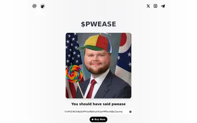 Website screenshot of Pwease (2026-05-19)