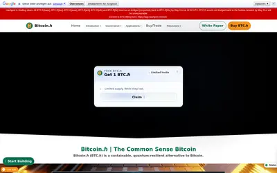 Website screenshot of Bitcoin.ℏ (2026-04-26)