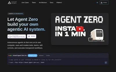 Website screenshot of Agent Zero Token (2026-04-25)