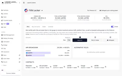 Website screenshot of Stake DAO FXN (2026-05-22)