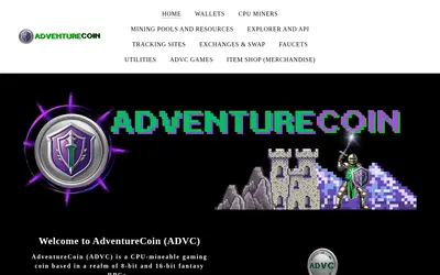 Website screenshot of AdventureCoin (2026-05-21)