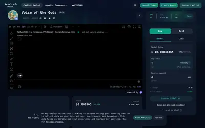Website screenshot of Voice of the Gods by Virtuals (2026-05-20)