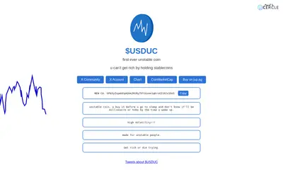 Website screenshot of Unstable Coin (usduc.xyz) (2026-04-25)